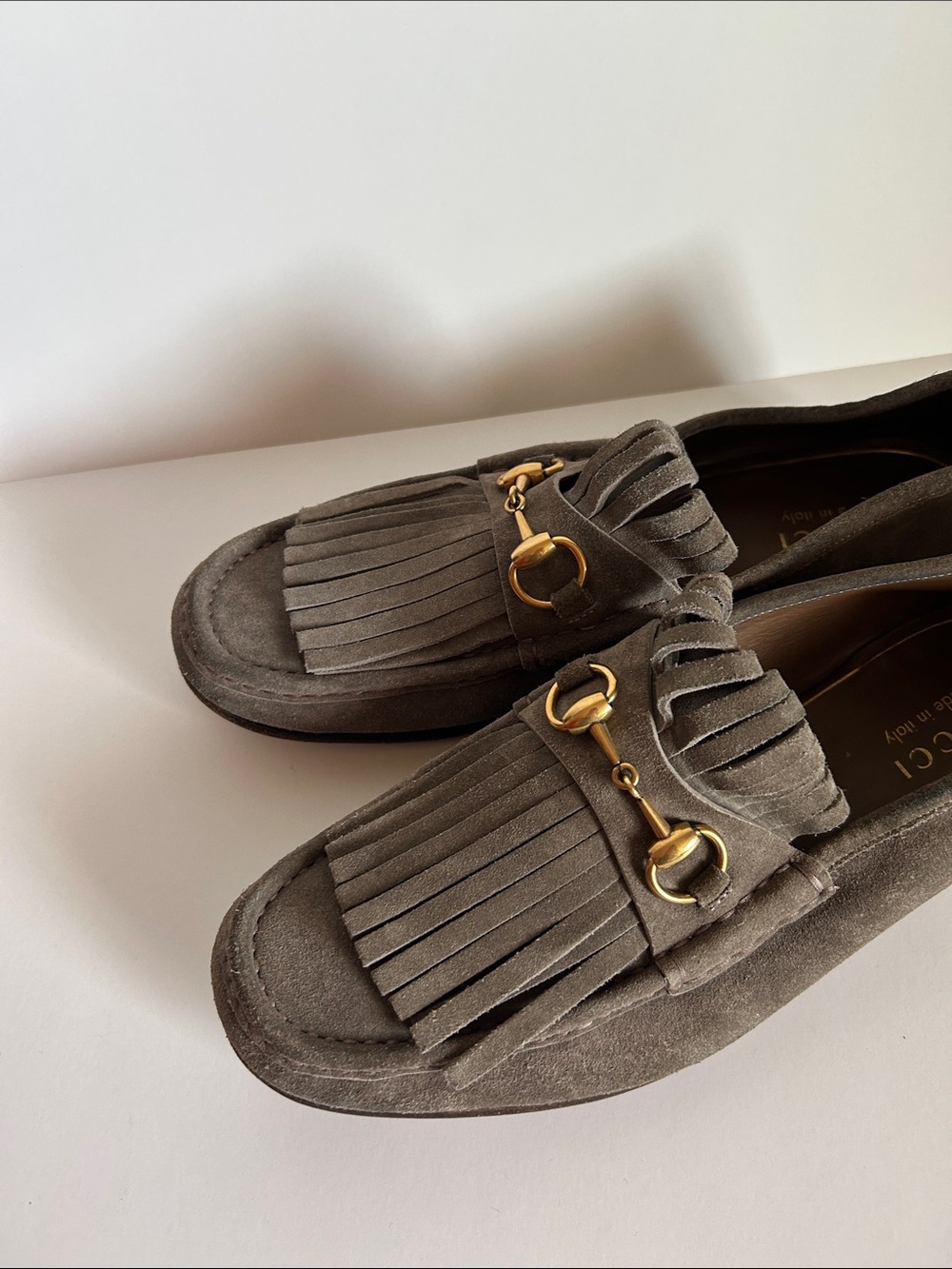 Gucci Brown Suede Fringe Horsebit Loafers - Picture 3 of 4